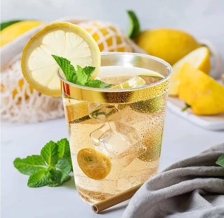 Gold Rimmed Plastic Cups Clear Tumblers Fancy Disposable Hard Rim
