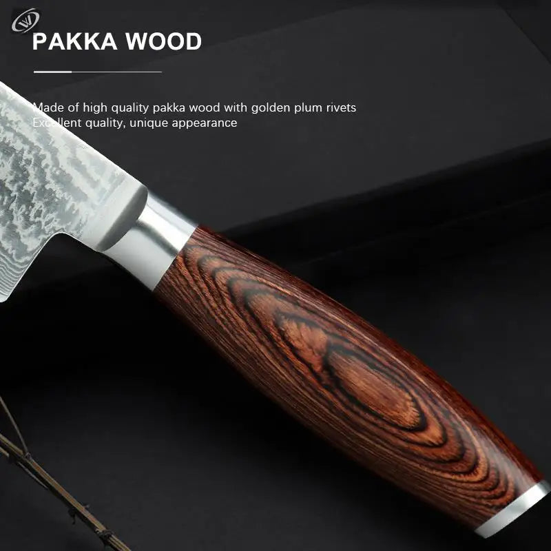 67-Layer Damascus Steel Kitchen Knife Set – Pakkawood Handle
