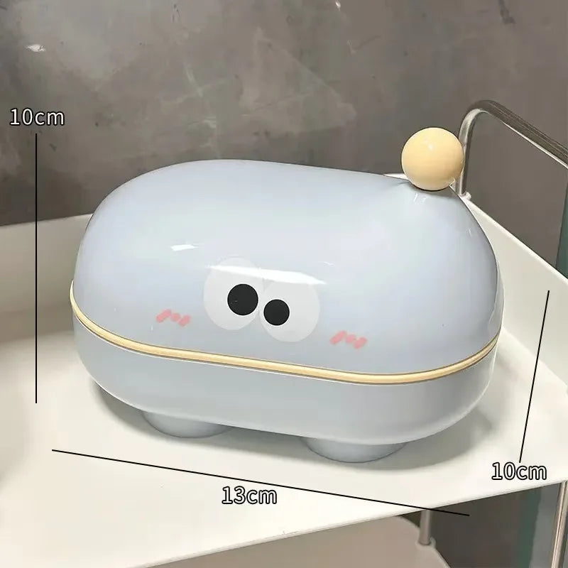 Flip-top Soap Box Big-eyed Cute Household Draining Holder Lid Cartoon