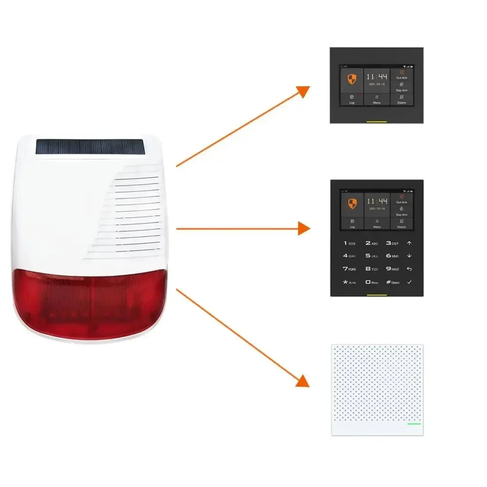 433MHz Solar-powered Wireless Siren Alarm 120dB Outdoor Security Horn