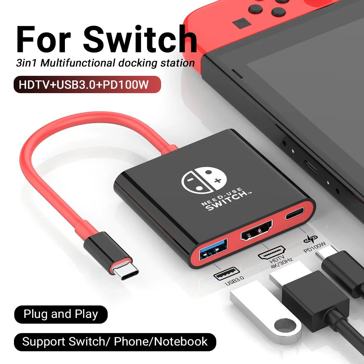 3-in-1 USB-C Hub | 4K HDMI, 100W PD, USB 3.0 Docking Station