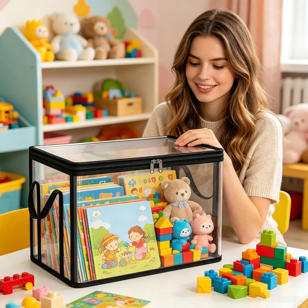 Book Storage Box Clear Stackable Large Capacity Containers