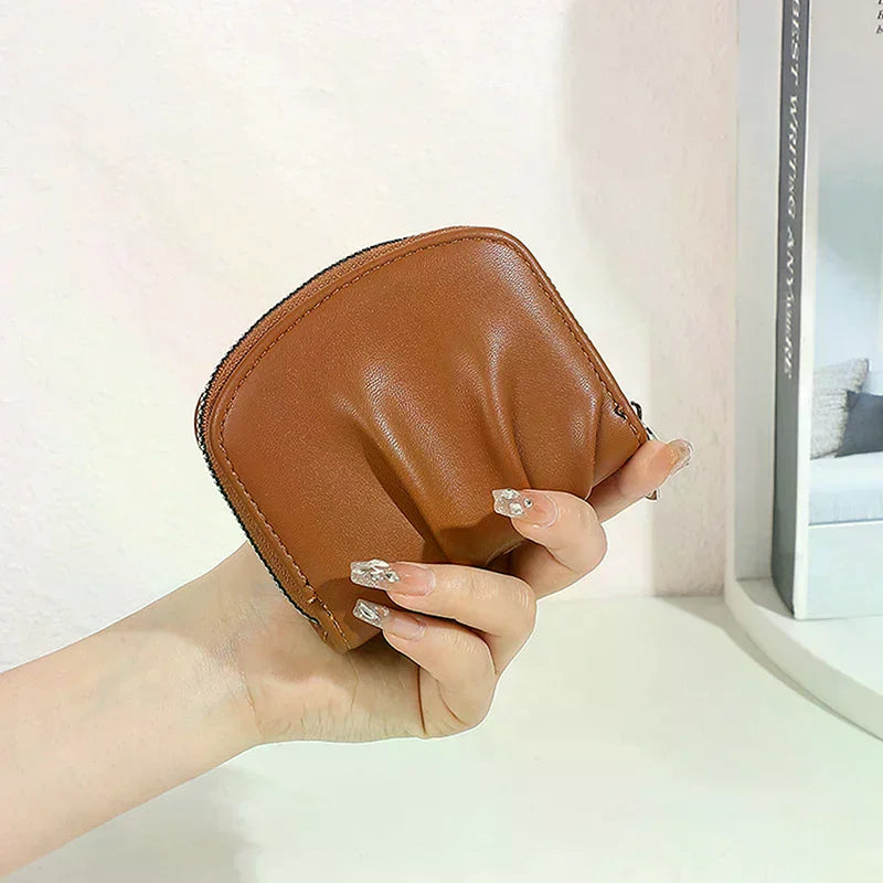 Mini Ruched Coin Purse – Compact PU Zipper Wallet