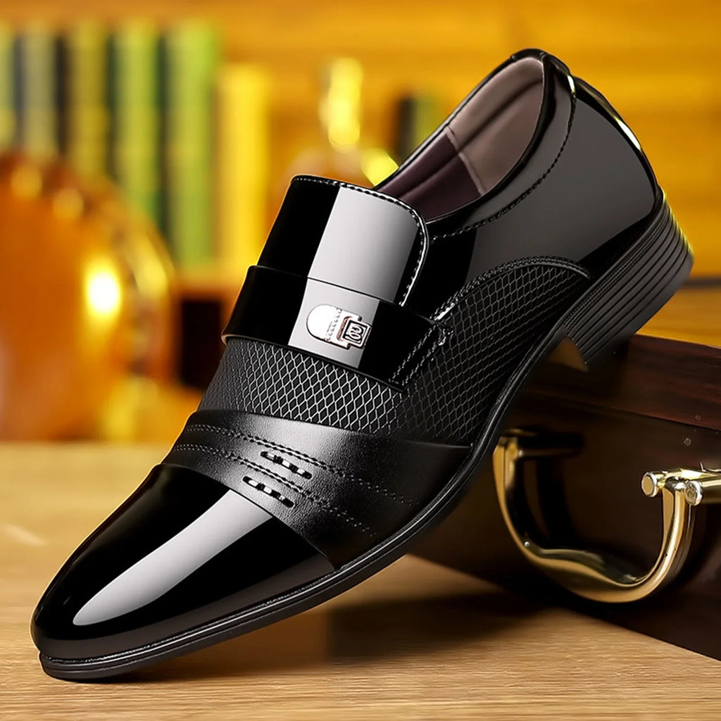 Men's Slip-On Dress Shoes | Glossy Pointed Toe PU Leather
