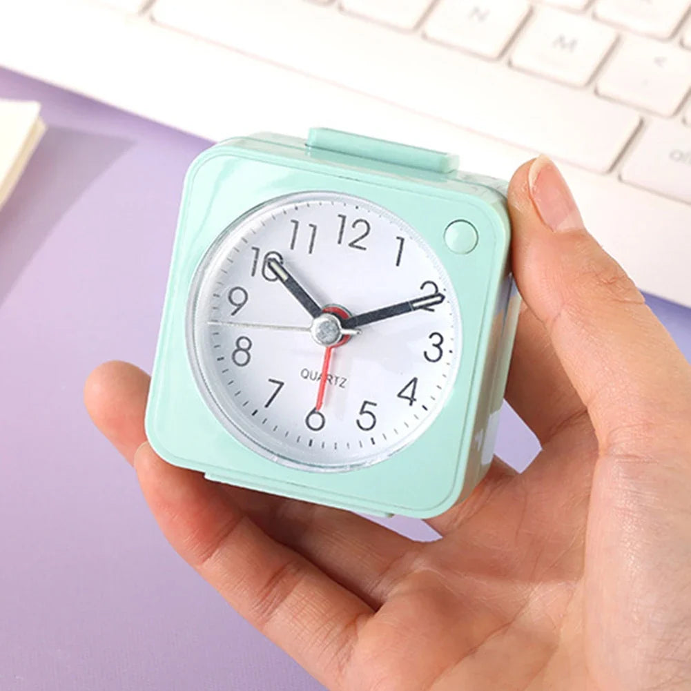 Mini Square Travel Alarm Clock – Silent Analog with Night Light