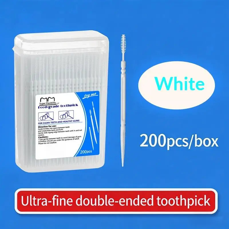 200pcs Disposable Floss Toothpick Brushes | Double-Head Dental Picks