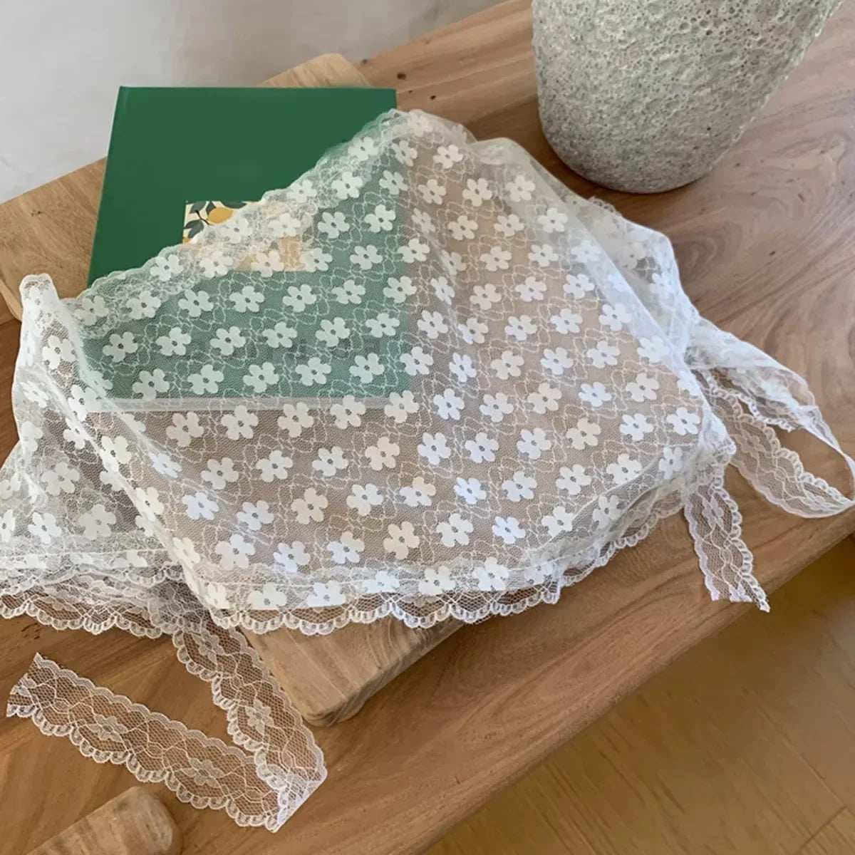 White Lace Floral Triangle Scarf – Elegant Breathable Bandana
