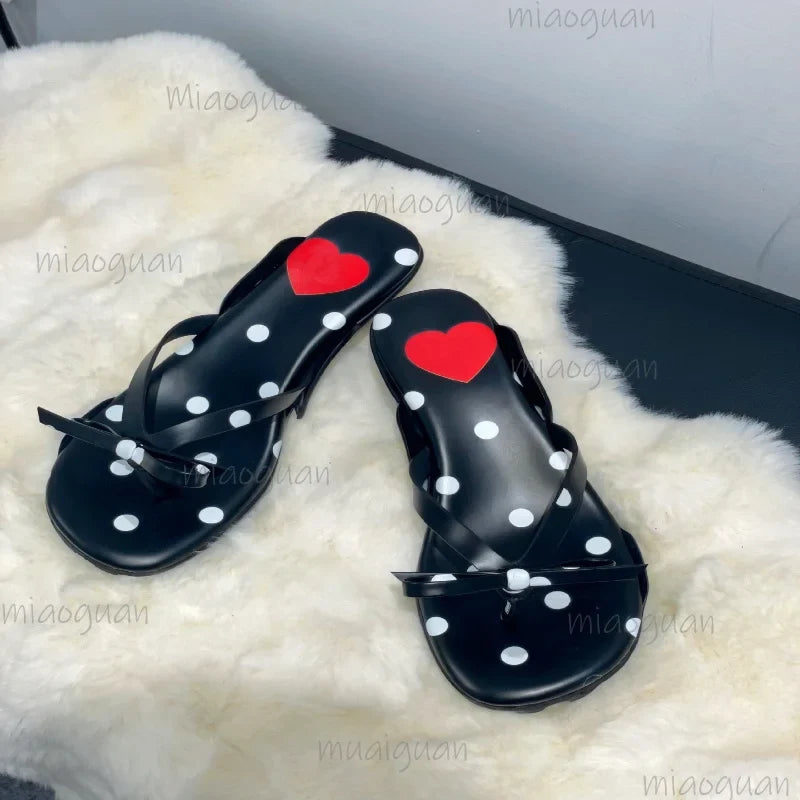 Polka Dot Bow Platform Sandals – Chunky Heel Slippers Women