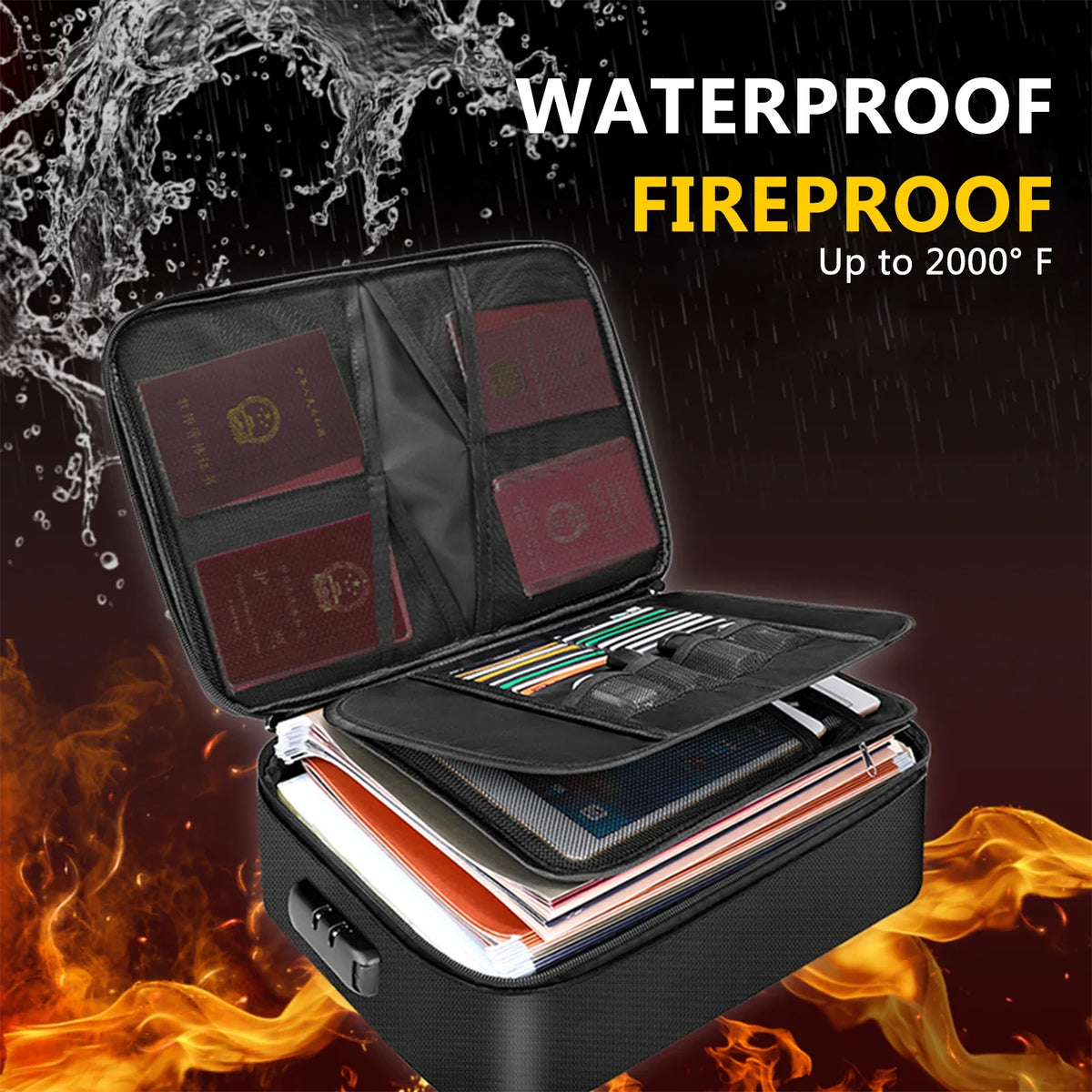 Fireproof Document Bag with Lock – Fire & Water Resistant Safe