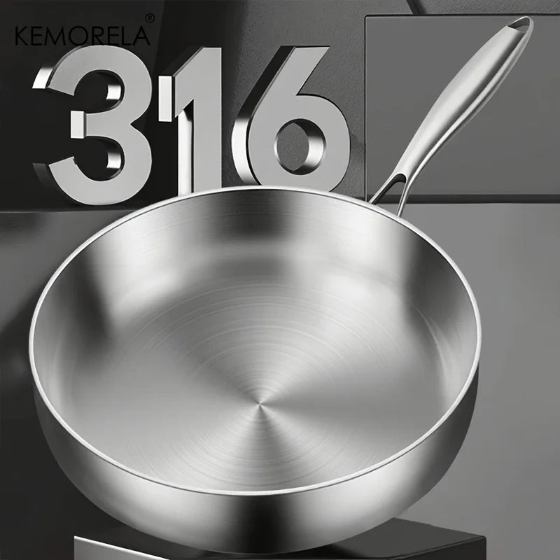 KEMORELA 316 Stainless Steel Uncoated Frying Pan 20–28cm