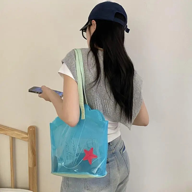 Korean Transparent PVC Shoulder Tote Bag – Blue Girly Style