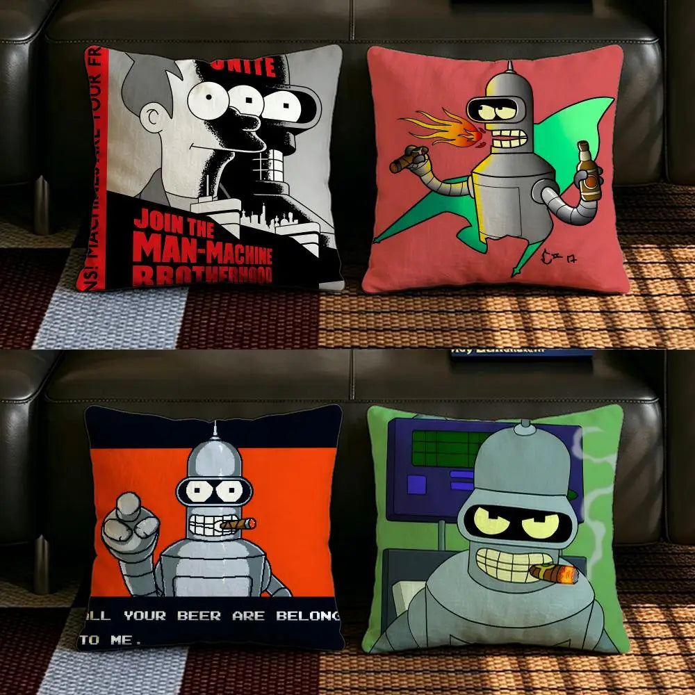 Futurama Bender Linen Cushion Cover | Sofa & Bedroom Decor