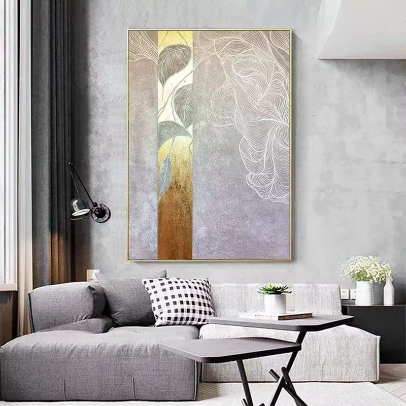 Abstract Hand-Painted Oil Painting on Canvas | Gold Wall Art