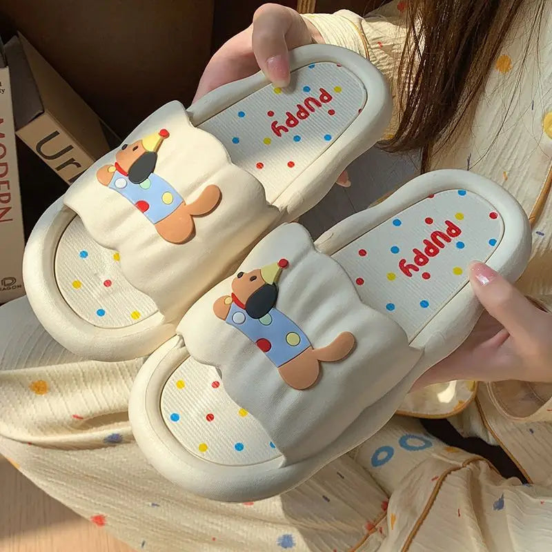 Cute Cartoon Puppy Slides – Soft Sole Summer Slippers Women