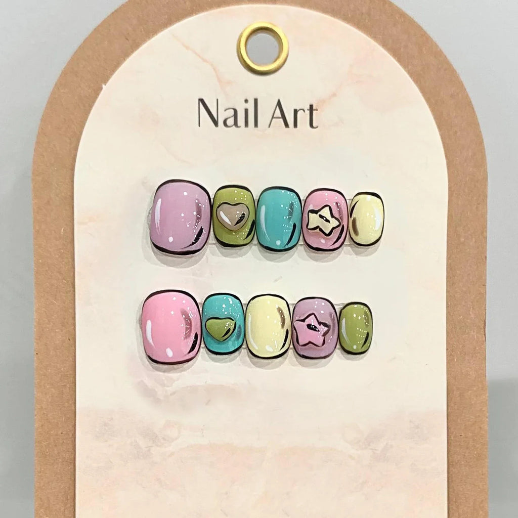 Cartoon Press On Nails – Handmade Short Full Cover Fake Nails