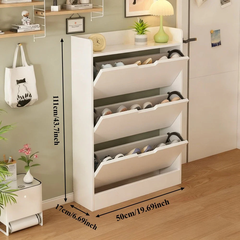 Wooden Narrow Shoe Cabinet – Large Capacity Dustproof Shelf