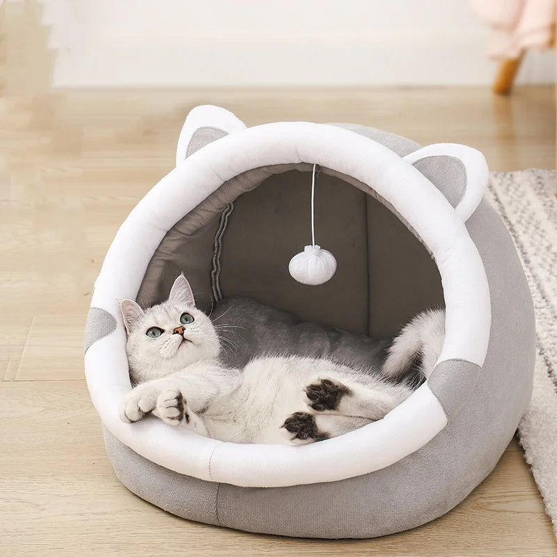 Semi-Closed Cat Cave Bed | Cozy Cotton Cat House All Seasons