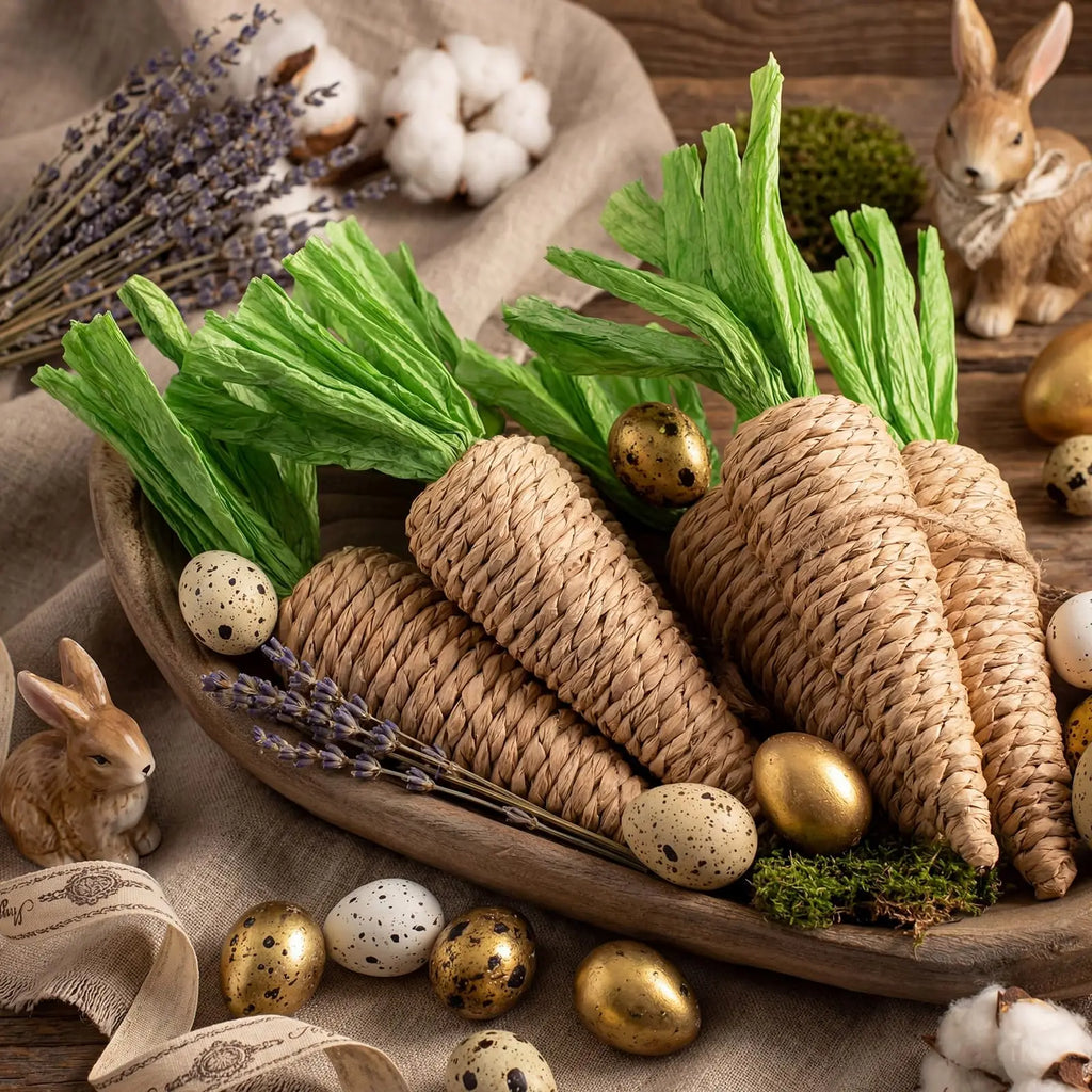 Easter Artificial Foam Jute Carrots | Farmhouse Bunny Decor
