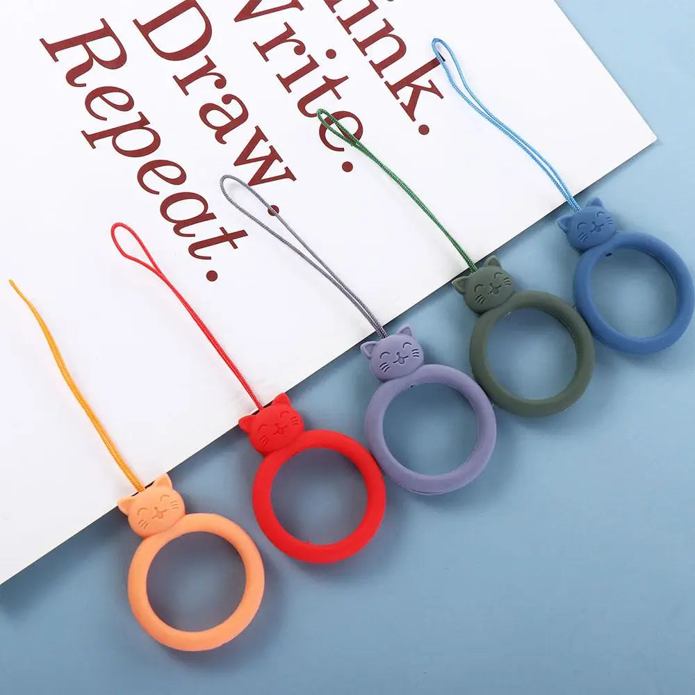 Cute Cat Silicone Finger Ring Lanyard – Anti-Lost Phone Pendant