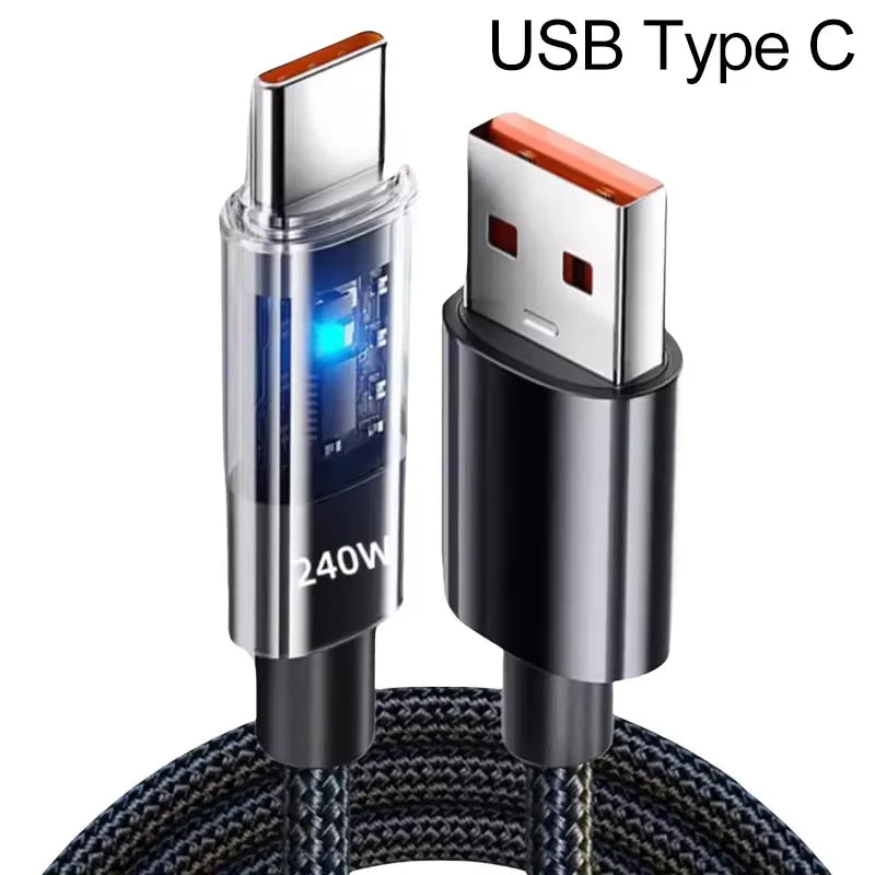 240W USB-C Fast Charging Cable | Nylon Braided LED Display
