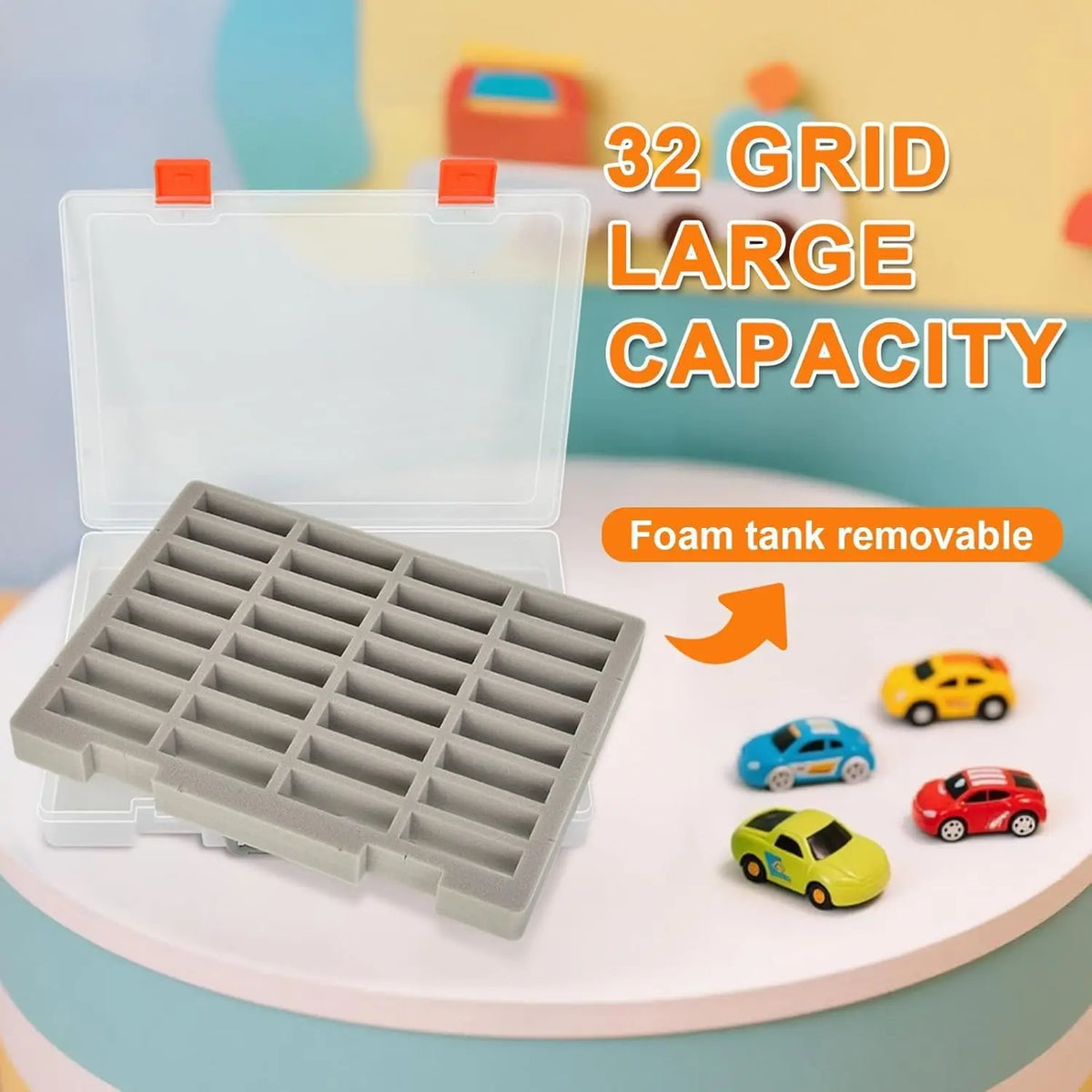 1/64 Diecast Car Display Case | 32 Foam Slots, Wall-Mount