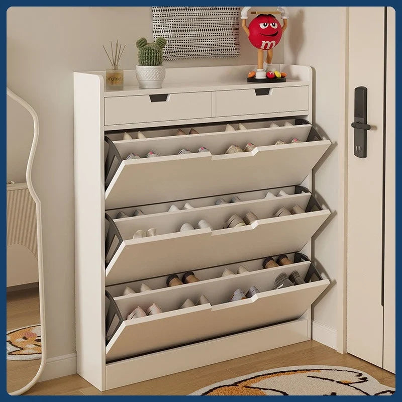 Wooden Shoe Cabinet – Narrow Large Capacity Dustproof Rack