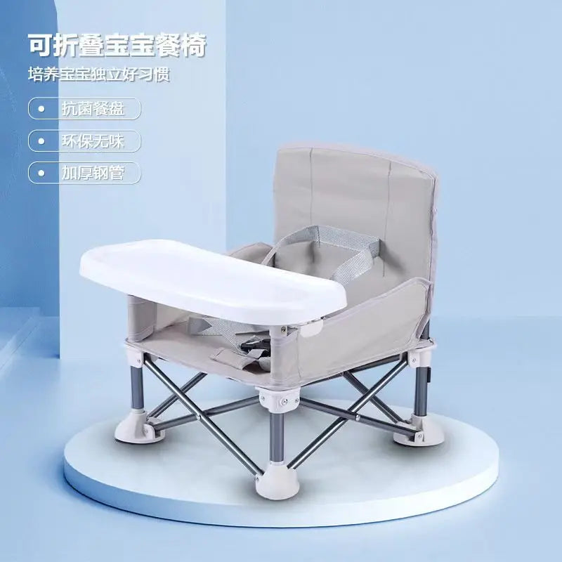Baby Foldable Portable Dining Chair with Tray & Seat Belt – Grey