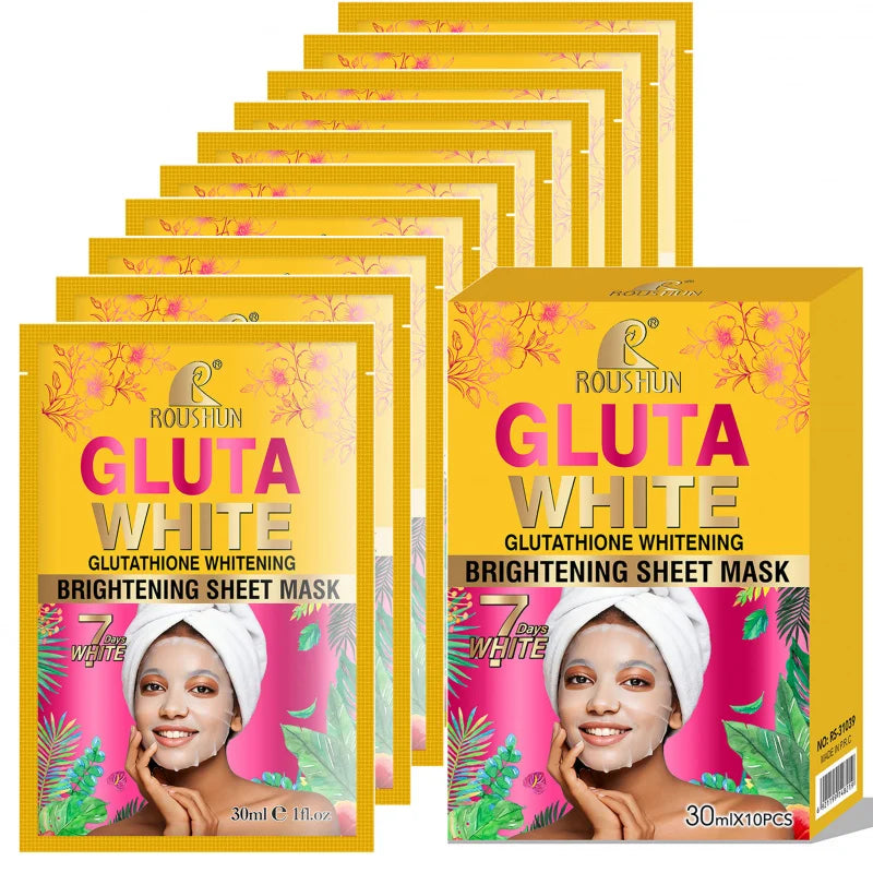 ROUSHUN Gluta White Facial Sheet Mask – Moisturizing, 10 Pcs