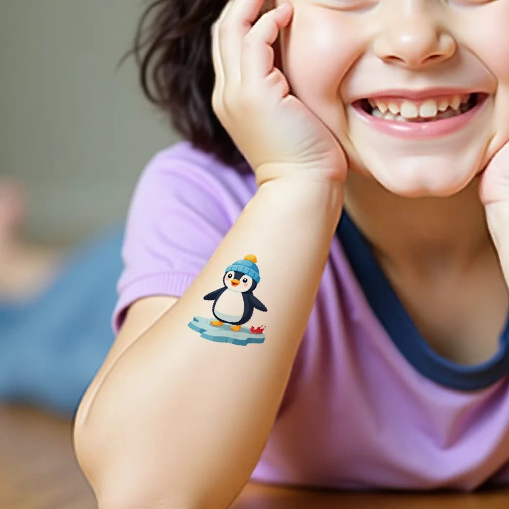 54-Piece Winter Temporary Tattoos – Penguin & Snowman Stickers