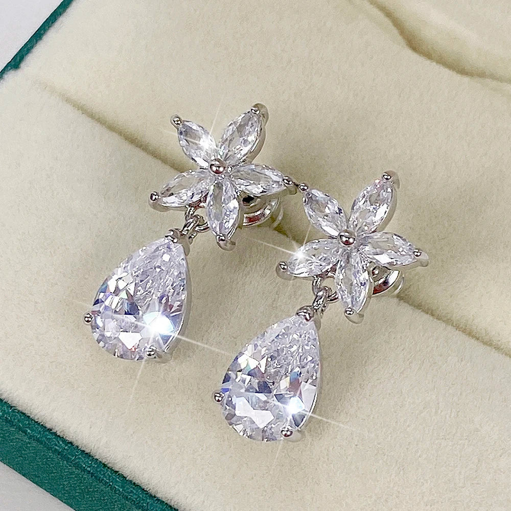 Huitan Flower Drop Earrings – Cubic Zirconia Women's Jewelry