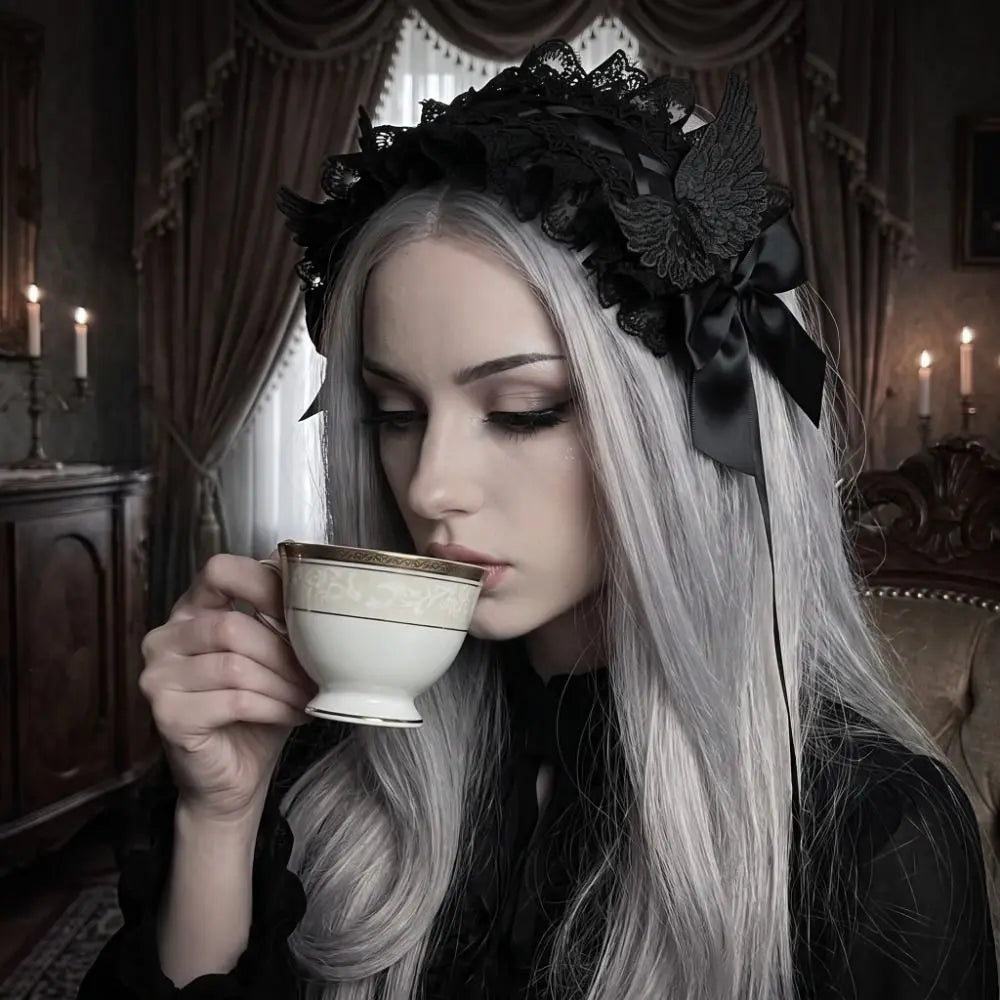 Gothic Lolita Wings Lace Headband – Ruffled Rivet Hairband
