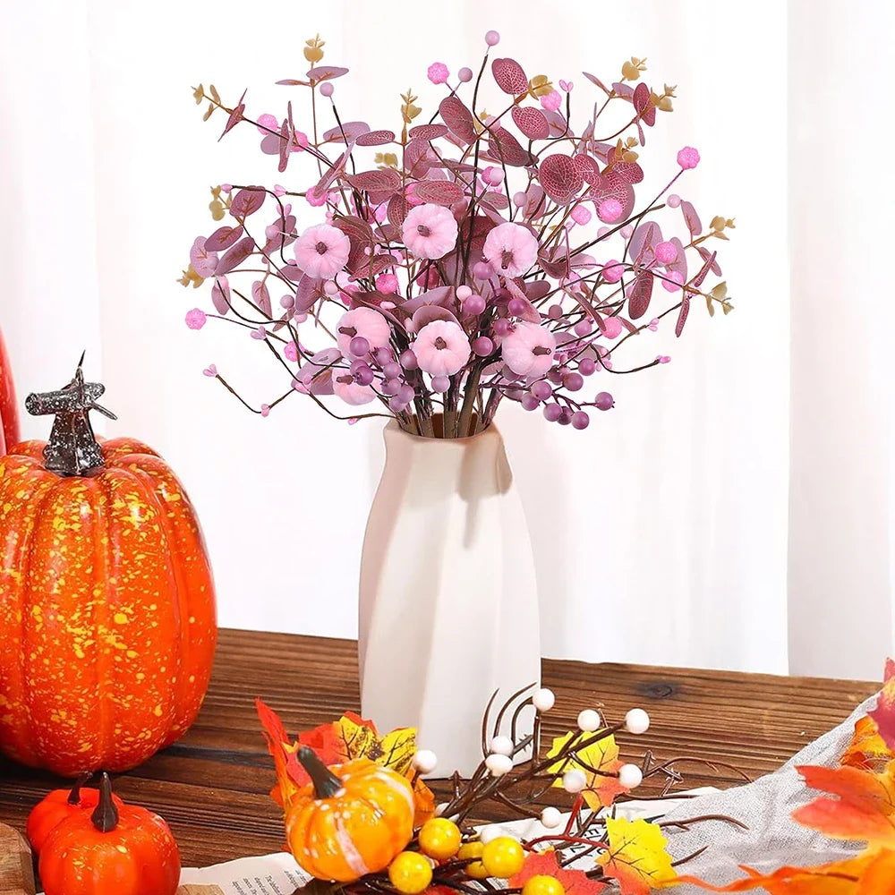 Artificial Pink Velvet Pumpkin Eucalyptus Leaf Pick Harvest