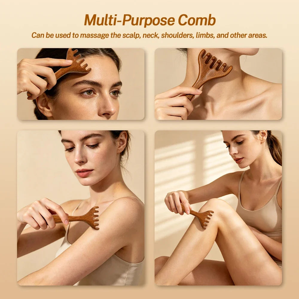 Sandalwood Five-Claw Scalp Massager & Gua Sha Comb
