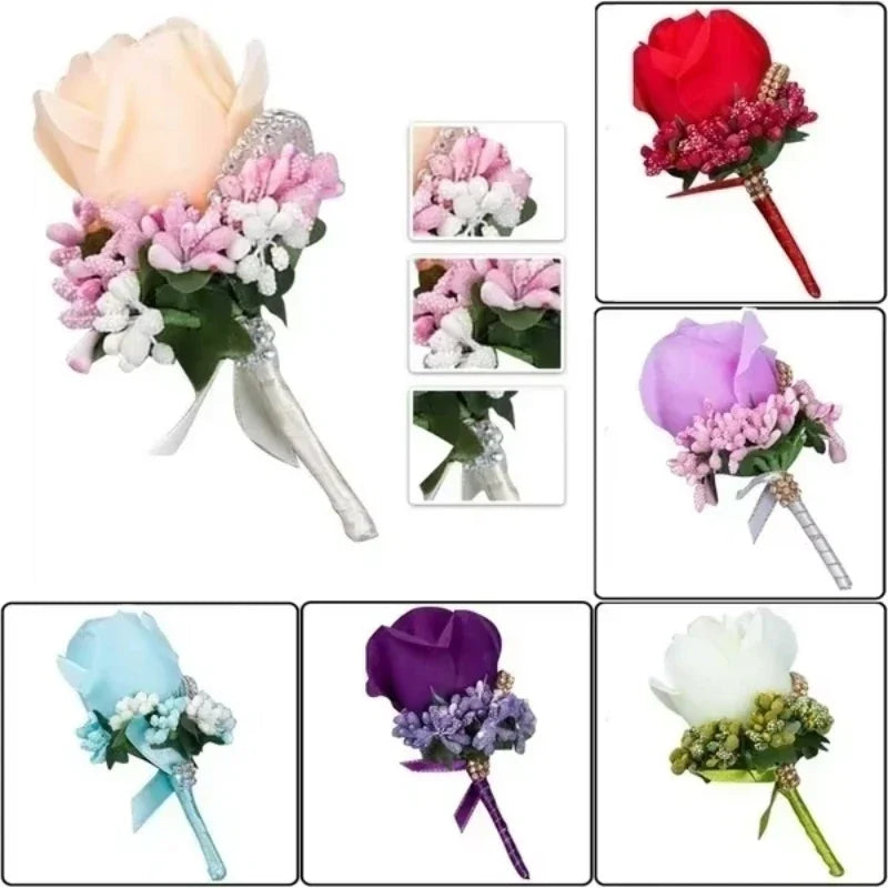 Silk Rose Groom Corsage Brooch – Men's Wedding Boutonnière Pin