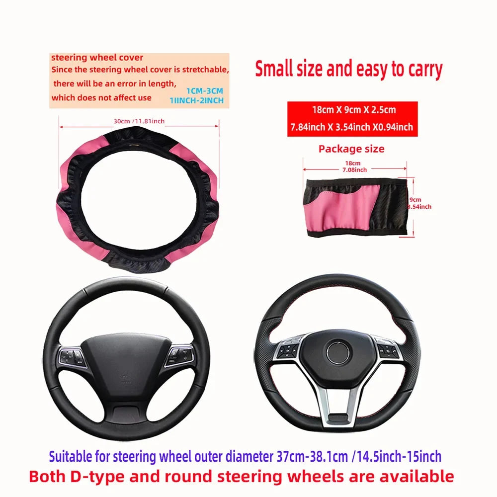 PU Carbon Fiber Steering Wheel Cover | 14.5–15 Inch Fit