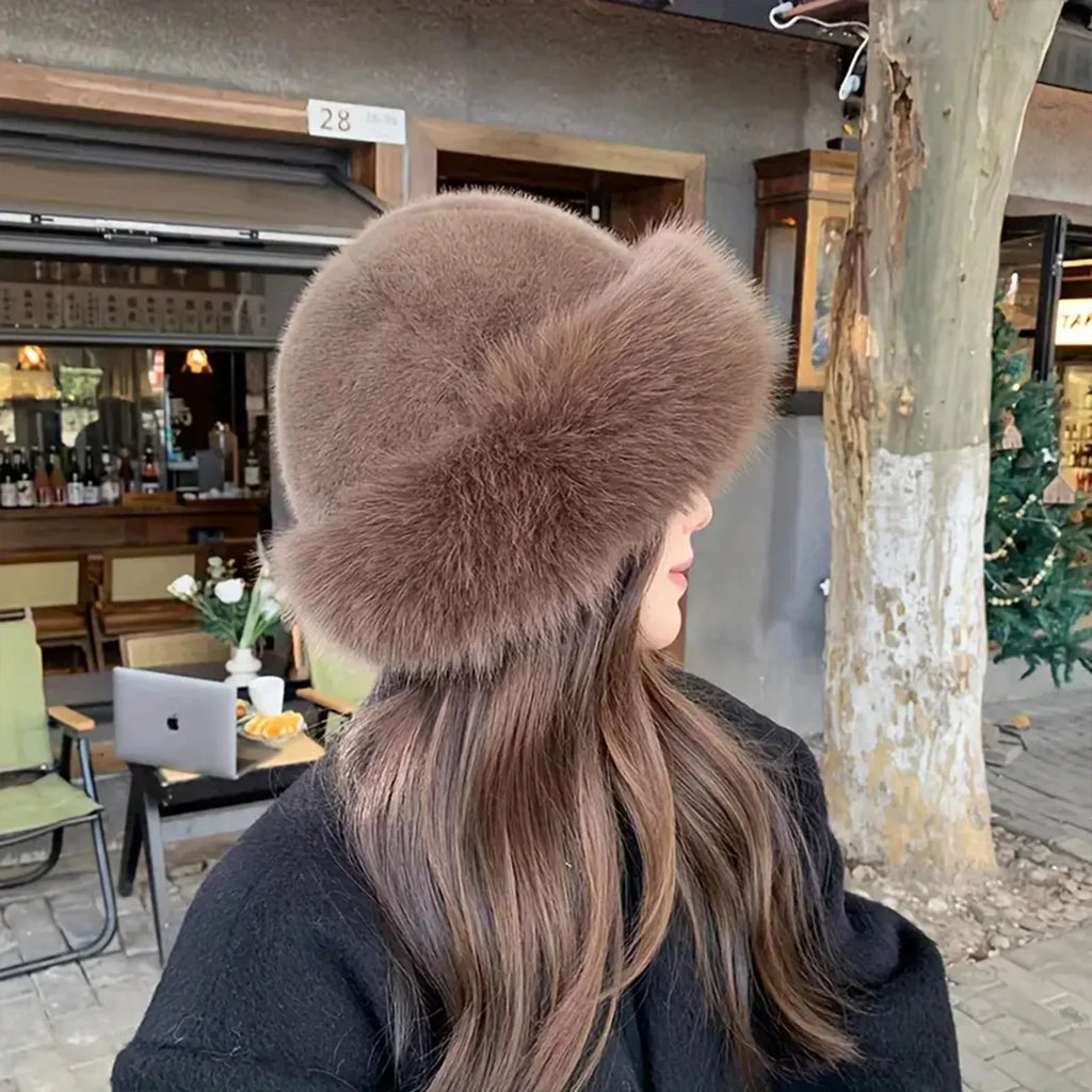 Women's Fluffy Mongolian Beanie – Warm Winter Knit Hat