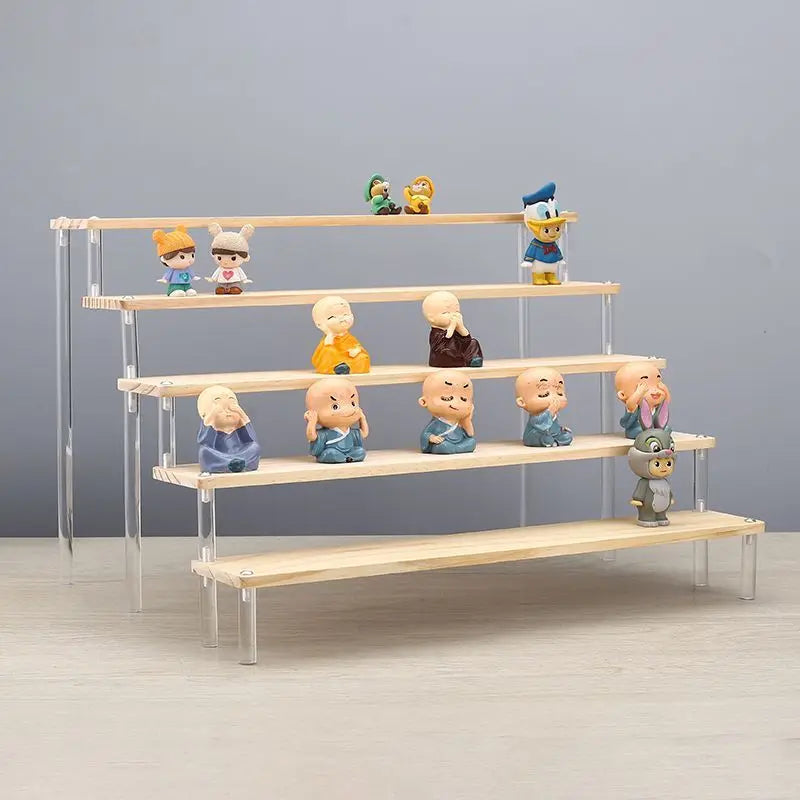 Wooden Ladder Display Stand – 2–5 Tier Acrylic Shelf Rack