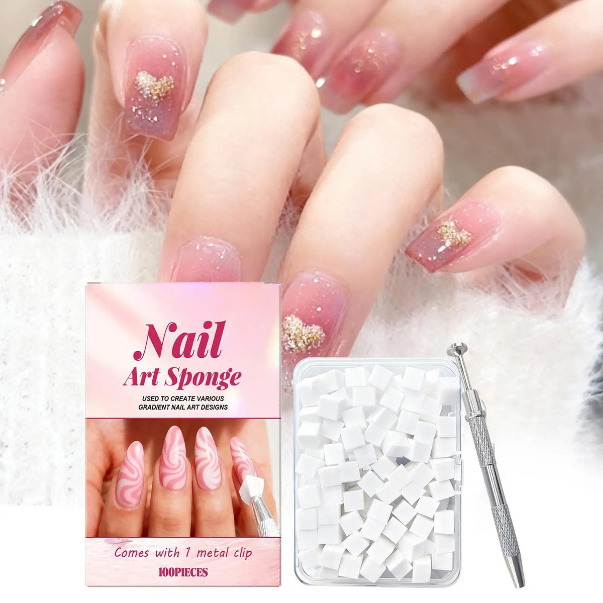 100-Piece Nail Art Sponges with Grabbing Pen | Gradient Manicure