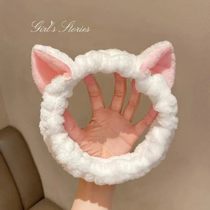 Hairband Cat Coral Plush Headband Cute Soft Hair Bow Wash Face Makeup