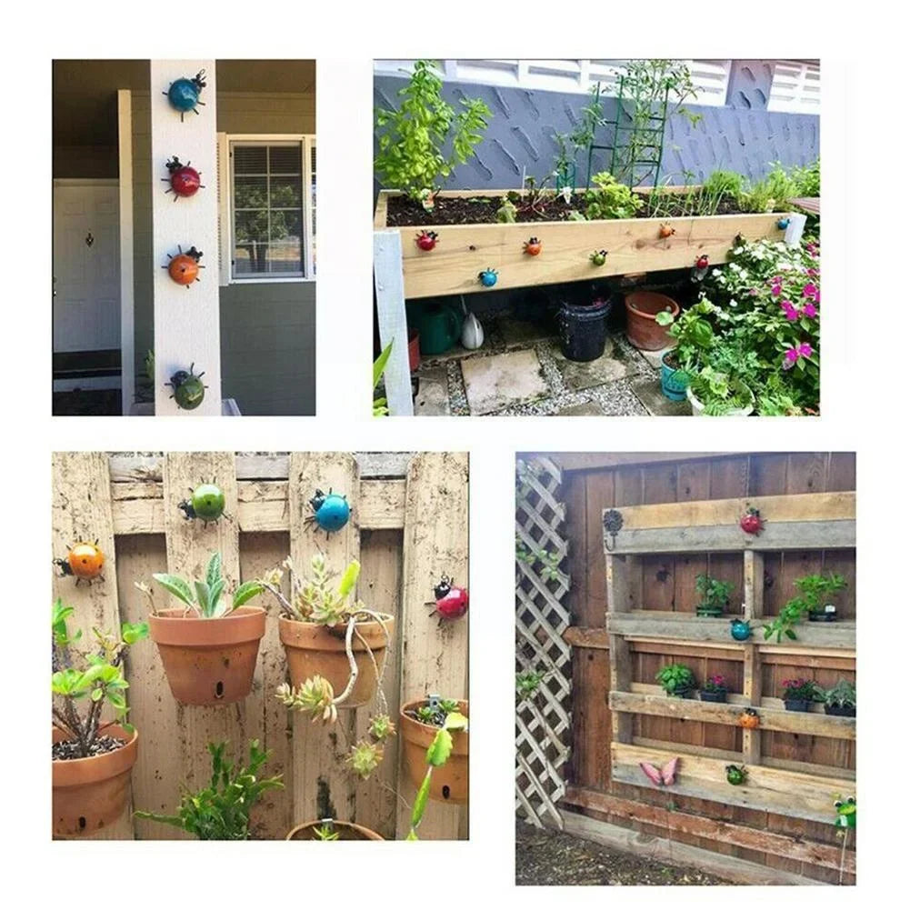 Mini Metal Ladybug Fence Hanger – Outdoor Garden Ornament