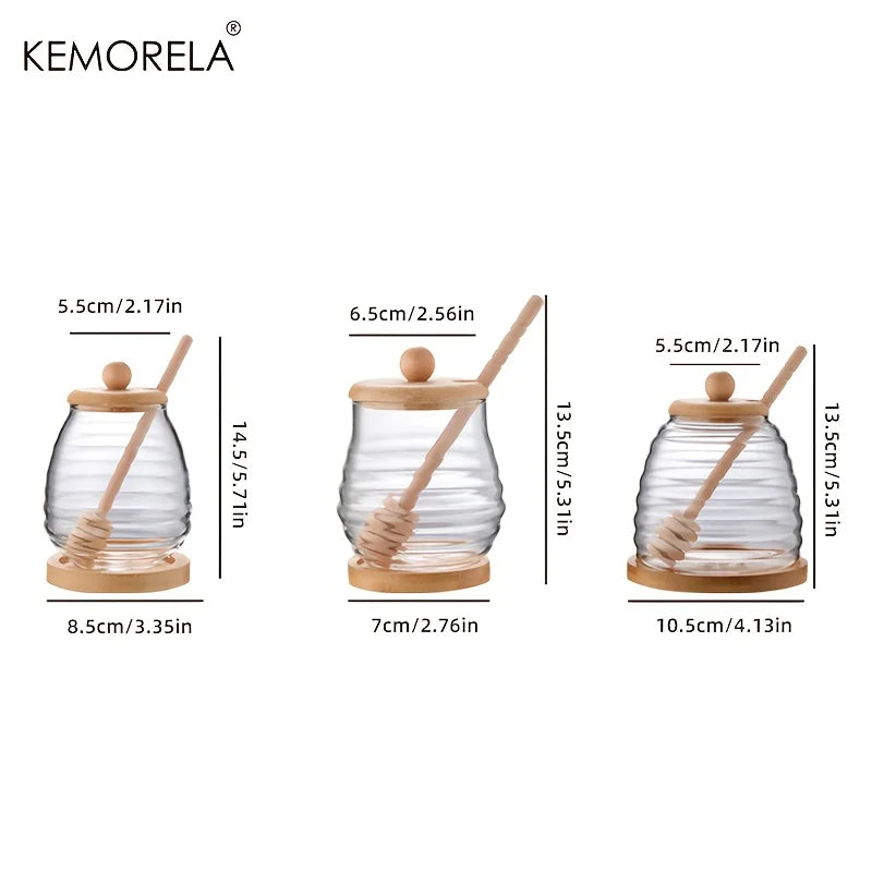 KEMORELA Glass Honeycomb Honey Jar with Dipper & Lid – 400ml