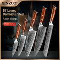 XINZUO 5-Piece Damascus Steel Knife Set | 67-Layer Rosewood