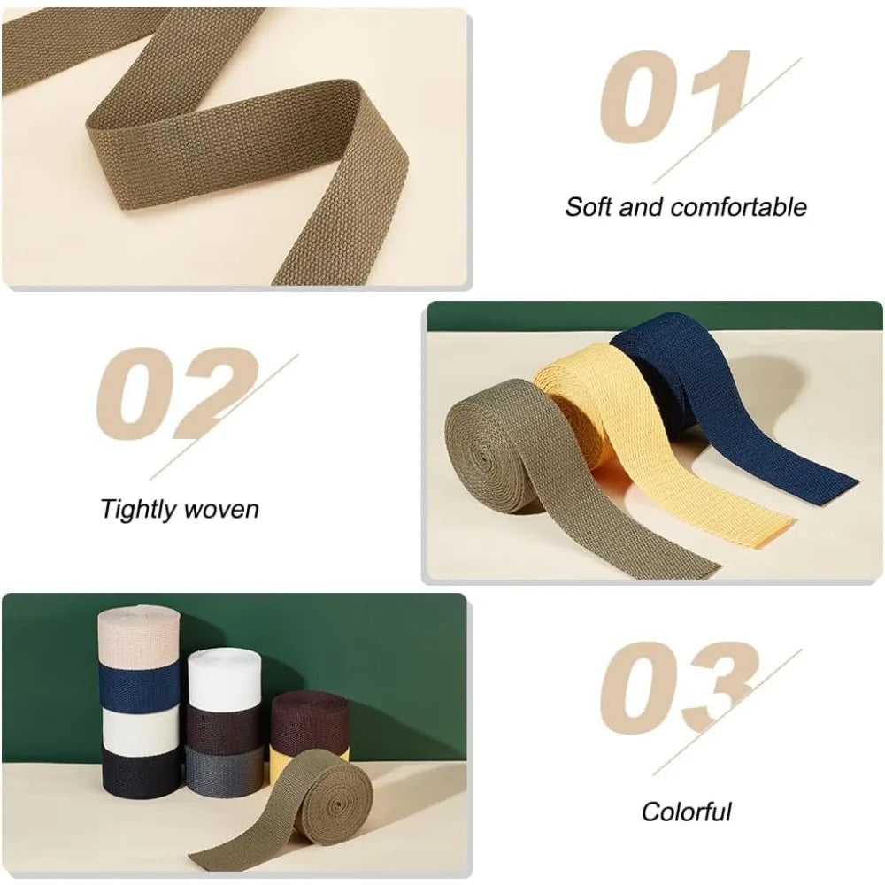 25M Polycotton Flat Webbing Ribbon – 10 Colors, 38mm Wide