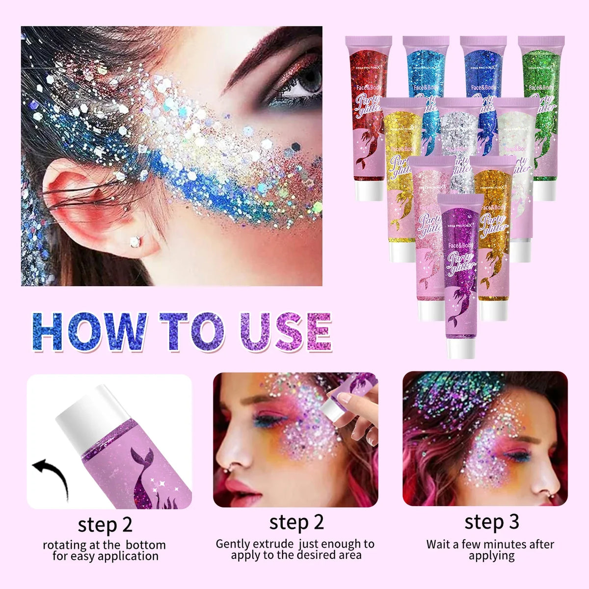 10-Piece Face & Body Glitter Gel Set – Festival Carnival Makeup