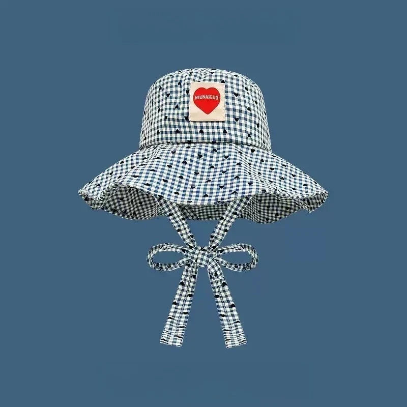 Women's Wide Brim Sun Hat – UV Plaid Beach Hat & Chin Strap