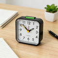 Analog Bedside Alarm Clock – Battery Powered, Silent & Portable
