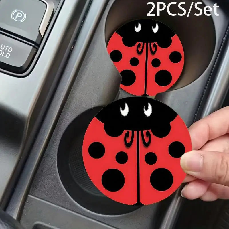 Ladybug Silicone Car Cup Coasters – Non-Slip Set of 2