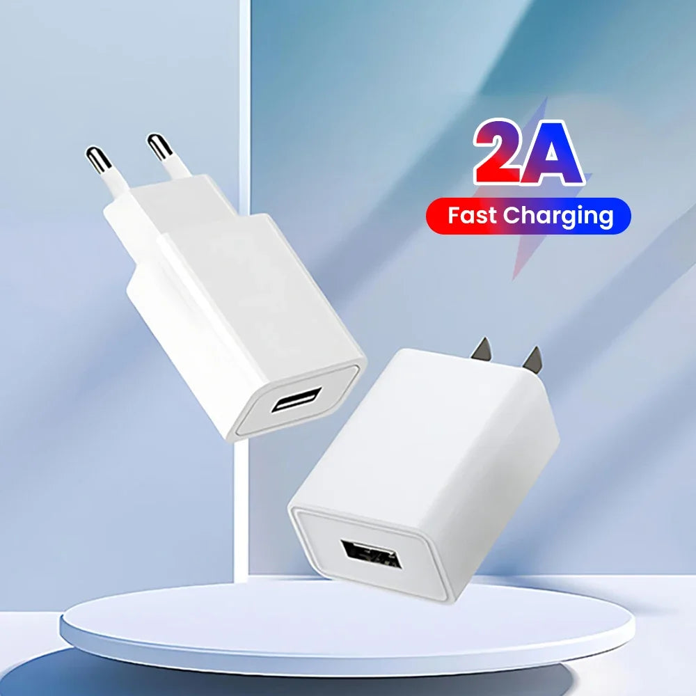 2A USB Wall Charger EU/US Plug – iPhone, Samsung, Huawei