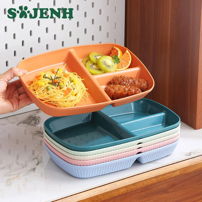 3-Compartment Divided Meal Plate | Durable PP Striped Design