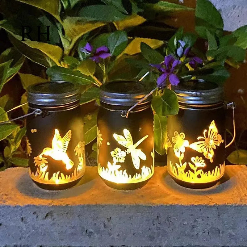 Seven-color Solar Ladybug Garden Lamp Carved Mason Cup Outdoor